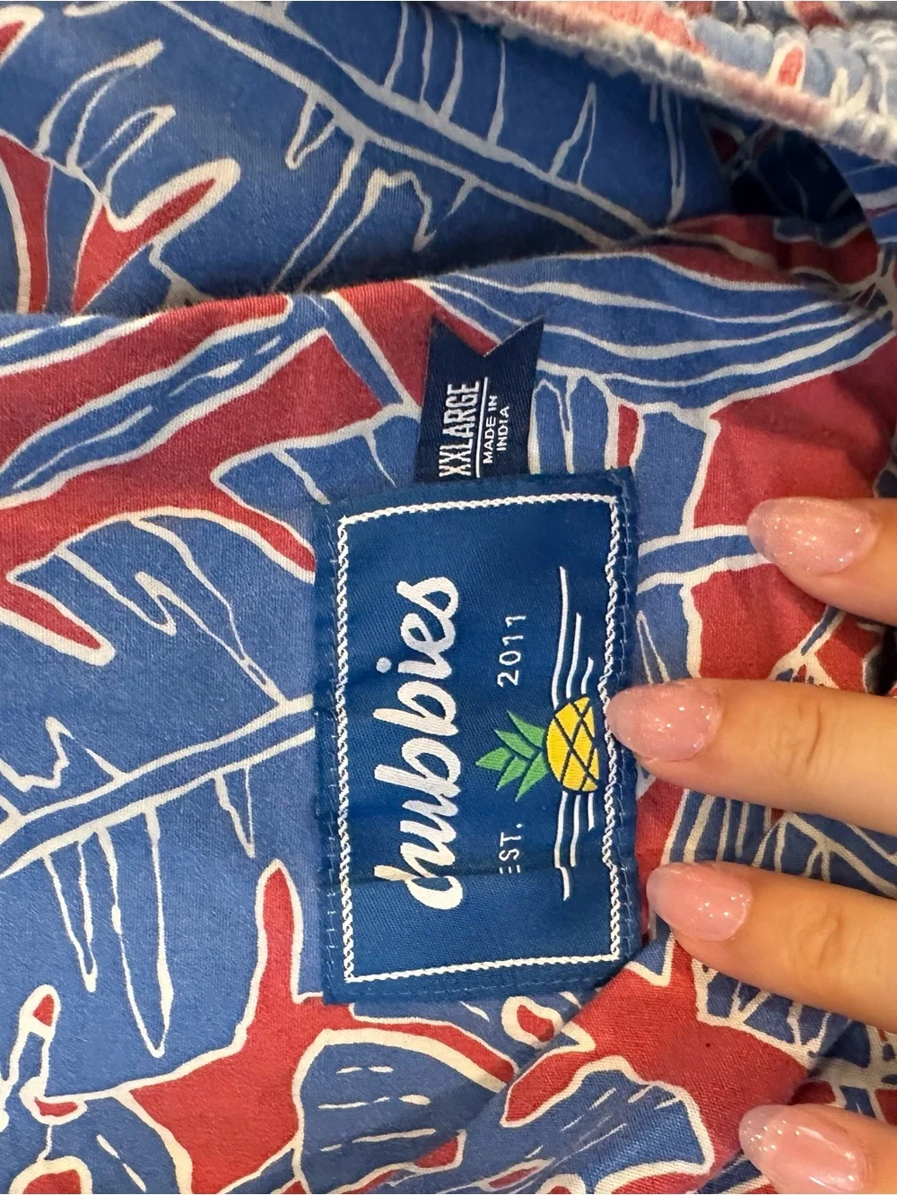 chubbies Blue & Pink Leaf Print Swim Trunks